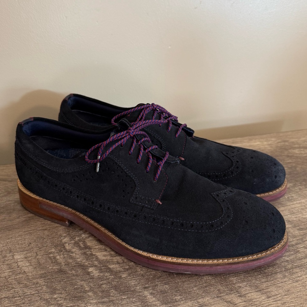 Ted Baker Deelans Navy Blue Suede Oxford Dress Shoes Men’s Size 12 US Lace Up